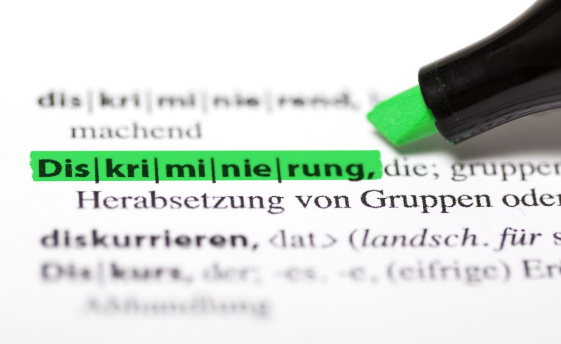 German dictionary - highlighted text: Diskriminierung (in english: Discrimination)